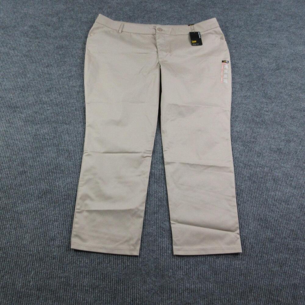Lee Pants Womens 24W Beige Khakis Straight Leg Mid Rise Wrinkle Free 46x31* NWT